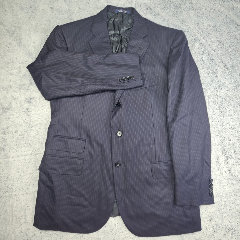 Ralph Lauren Blazer Mens 44R Navy Pinstripe Cashmere Jerome IV Made in Italy Ivy